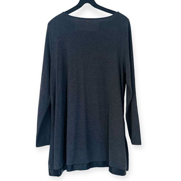 Soft Surroundings Gray Long Sleeve Faux Leather Trim Tunic Top Size Large - Picture 3 of 4